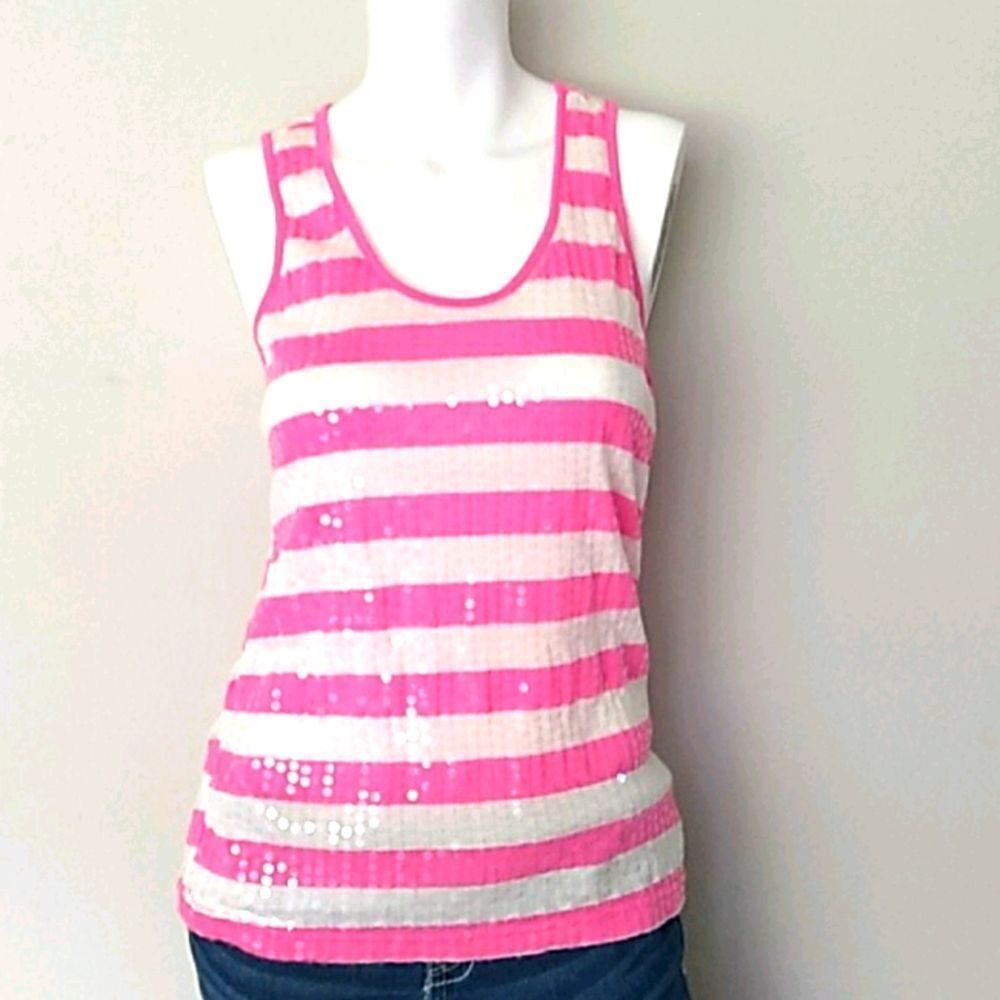 Bongo Pink/White Sequin Top. Size Medium